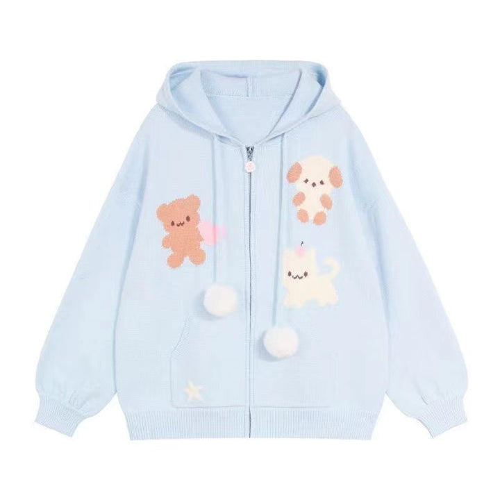 Damen Kapuzenjacke mit verspielten Tiermotiven und Pompoms Drune