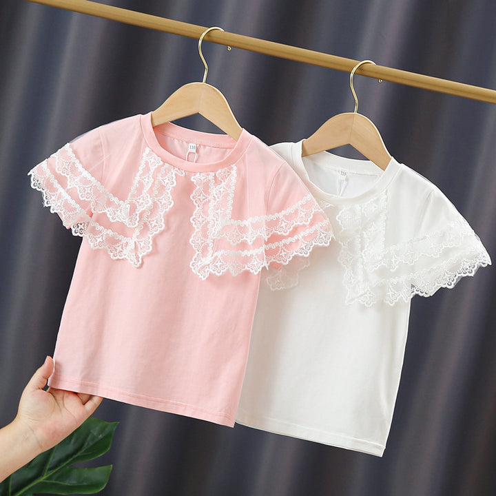Mädchen T-Shirt mit Spitzenärmeln Drune