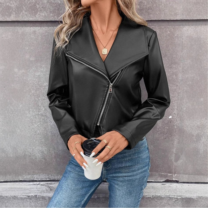 Damen modische Bikerjacke mit asymmetrischem Reißverschluss Drune