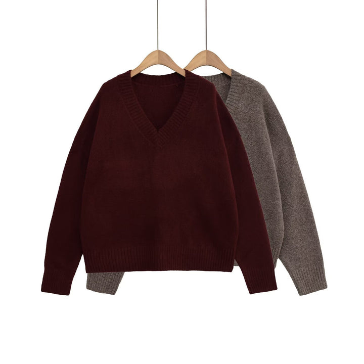 Damen V-Ausschnitt Strickpullover Drune