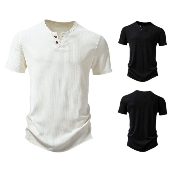 Herren hochwertiges Kurzarm-Henley-Shirt aus strukturiertem Material Drune
