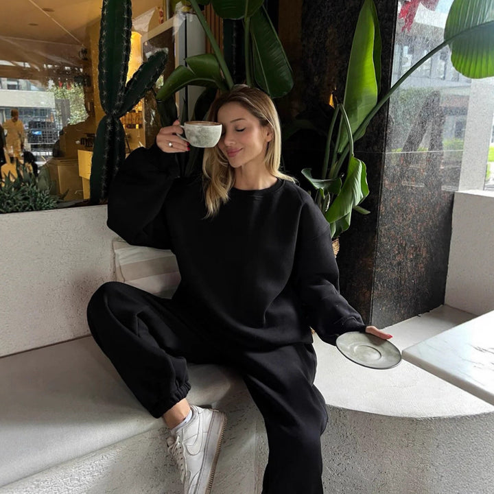 Damen lässiger Fleece-Sweater und Jogginghose Set Drune