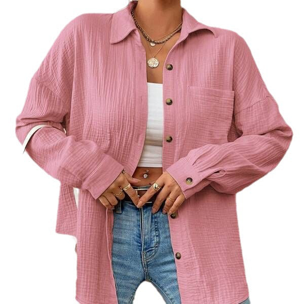 Damen Lässiges Overshirt mit Knopfleiste und Brusttasche Drune