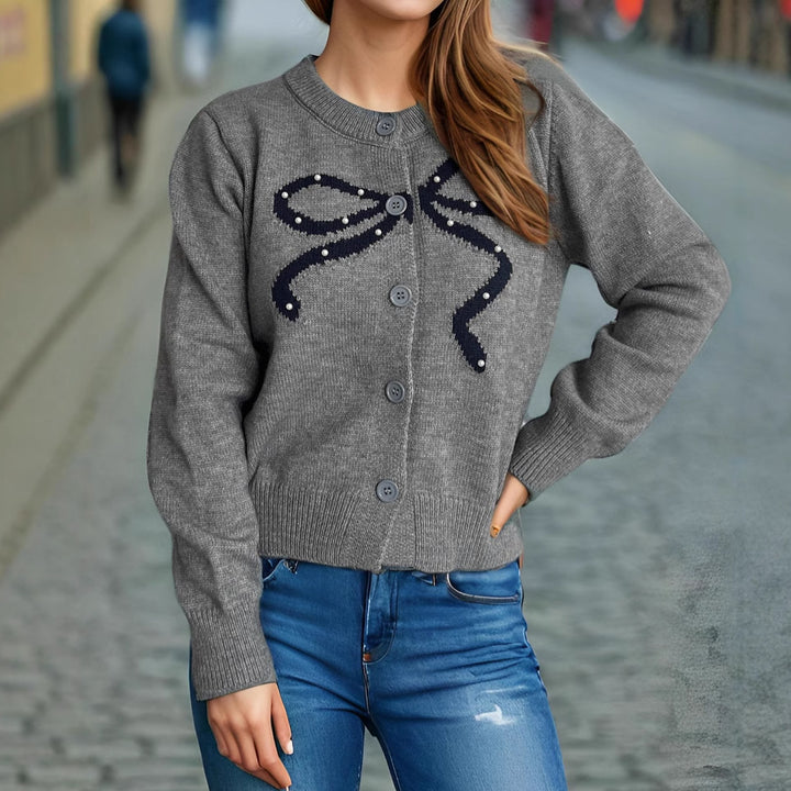 Damen Strickjacke mit verspieltem Schleifenmotiv und hochwertigen Knopfdetails Drune