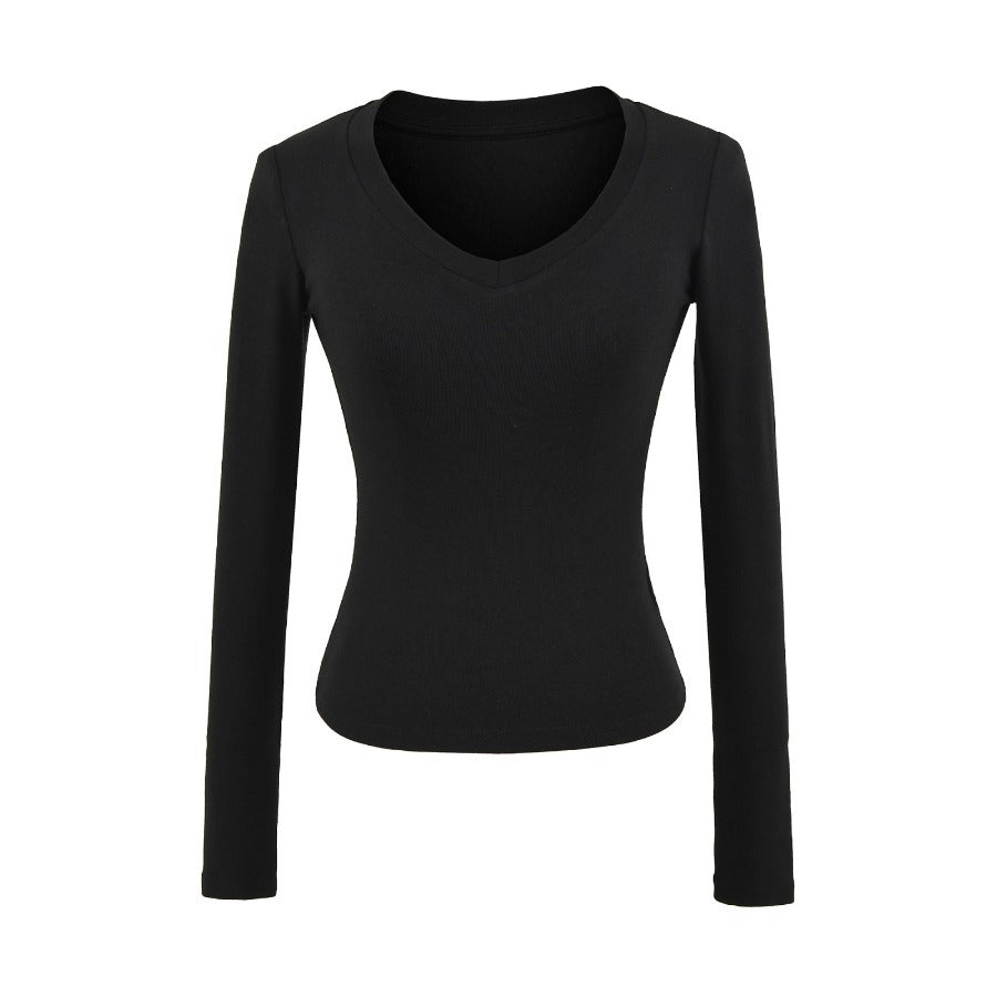 Damen Langarmshirt mit V-Ausschnitt und figurbetonendem Schnitt Drune
