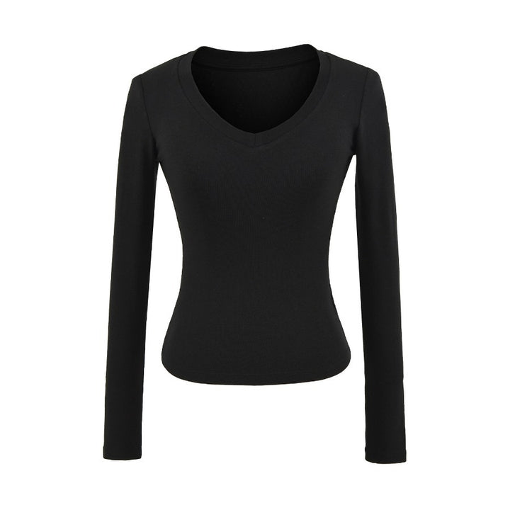 Damen Langarmshirt mit V-Ausschnitt und figurbetonendem Schnitt Drune