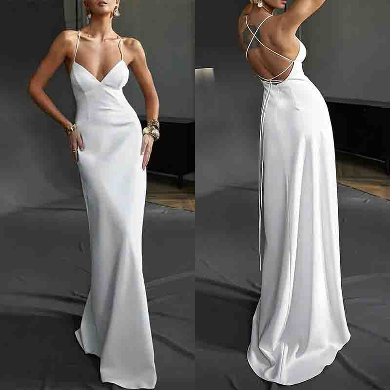 Damen Elegantes Abendkleid mit tiefem V-Ausschnitt und schulterfreien Trägern Drune