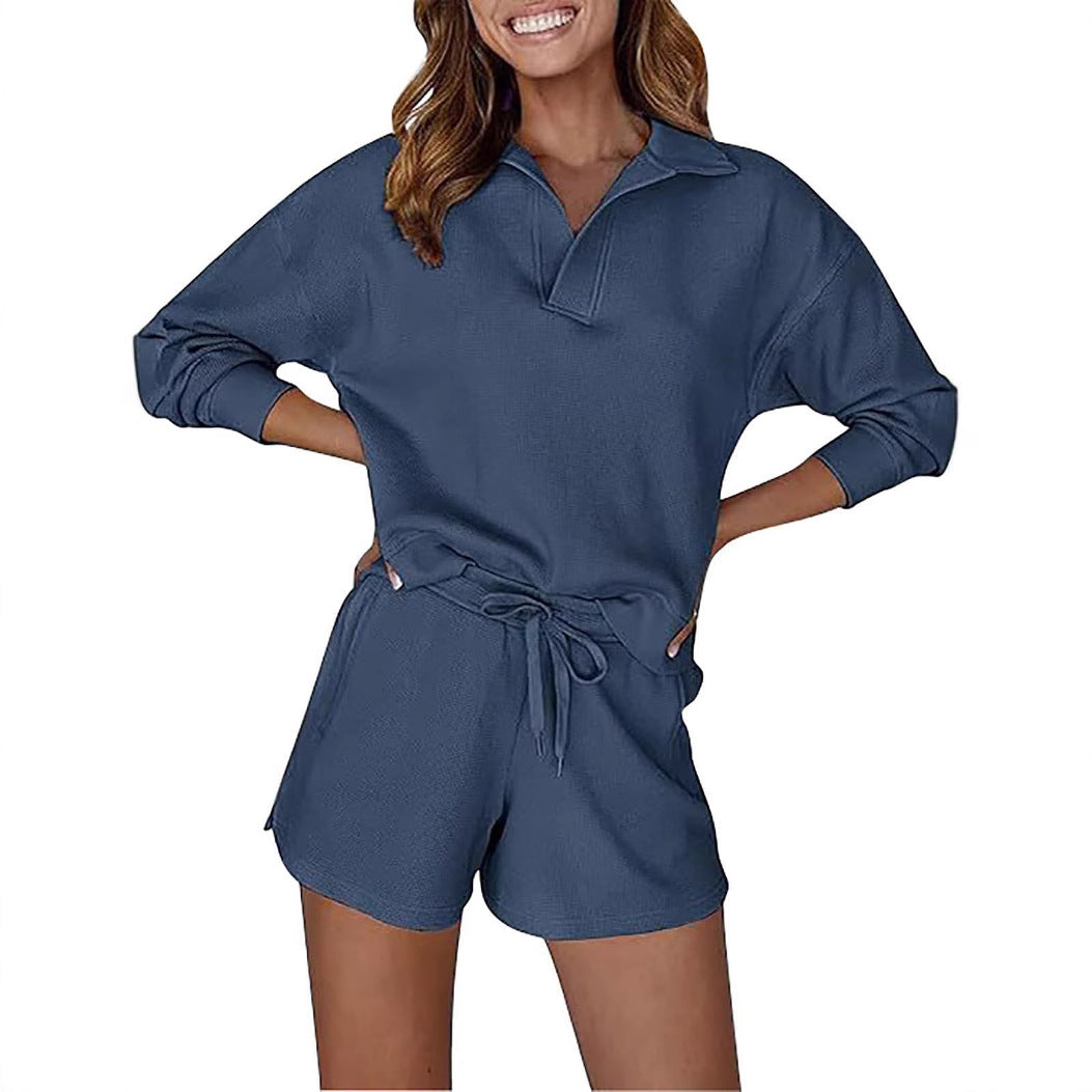 Damen lässiges Poloshirt und Shorts Ensemble Drune