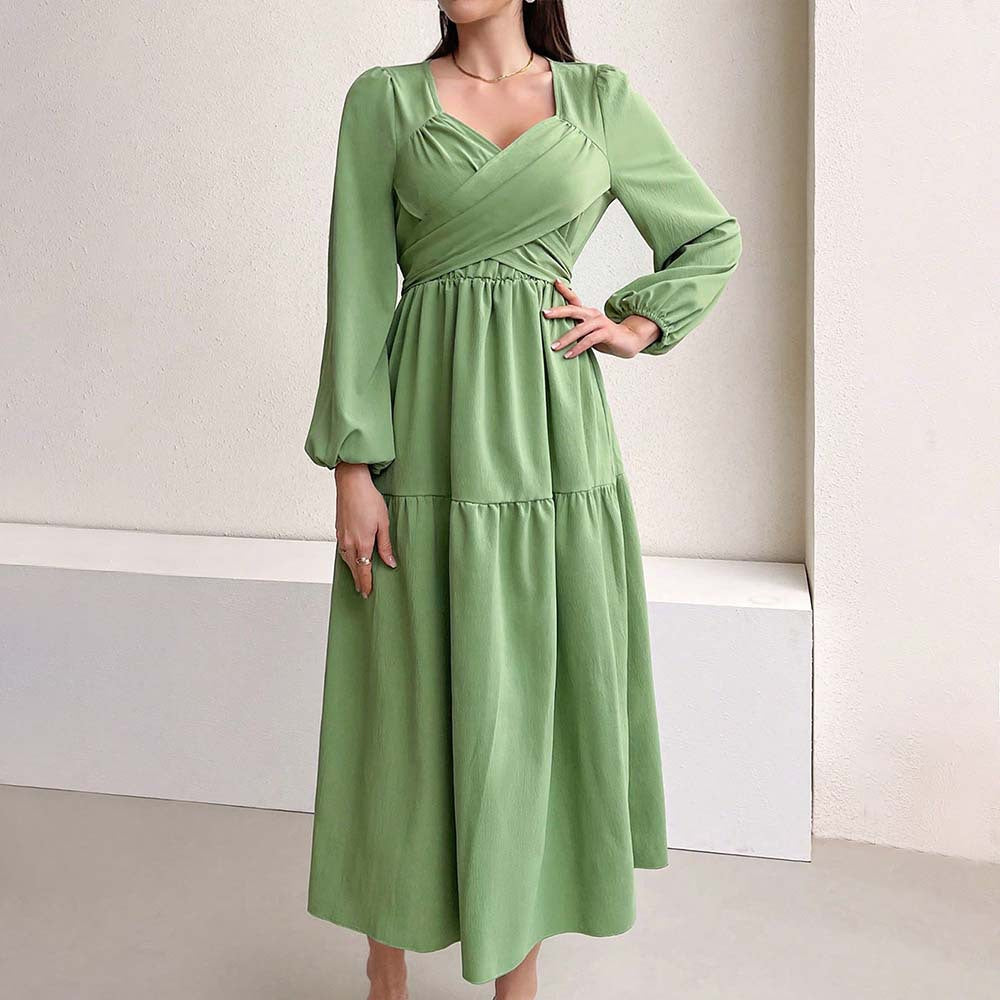 Damen Midikleid mit Wickeldetail und voluminösen Ärmeln Drune