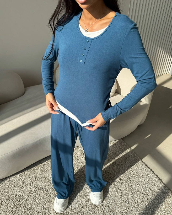 Damen Freizeitsuit mit bequemen Langarmoberteil und lockerer Hose Drune