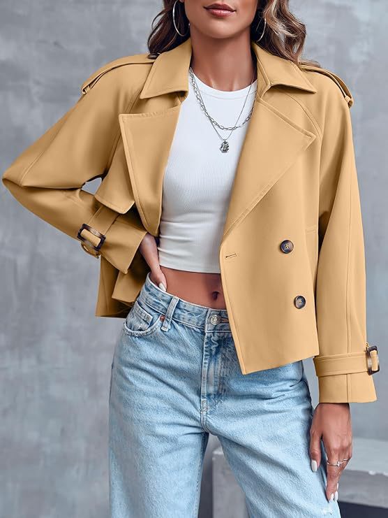 Damen Kurze Trenchjacke mit doppelter Knopfleiste und schickem Schnitt Drune