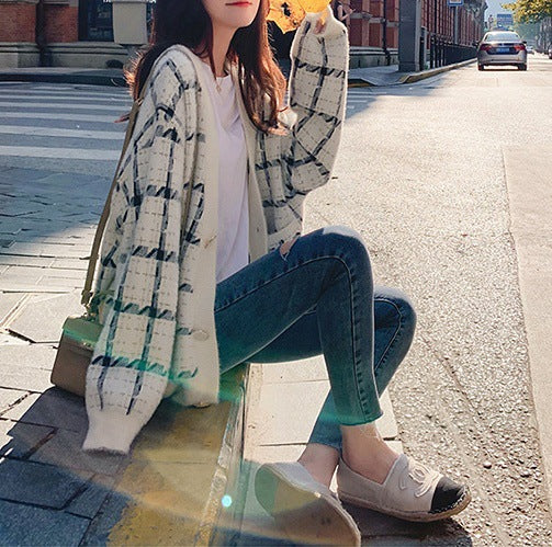 Damen Kuscheliger Oversized-Strickcardigan mit Karomuster Drune