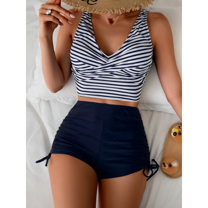 Damen Bikini-Set mit Raffung und trendigem Streifenmuster Drune