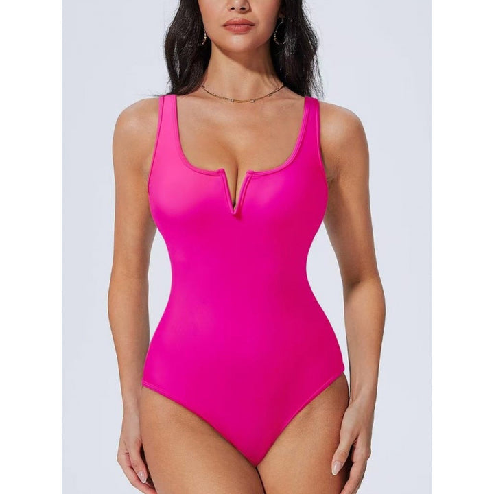 Damen Einteiliger Badeanzug mit tiefem V-Ausschnitt und kontrastierenden Details Drune