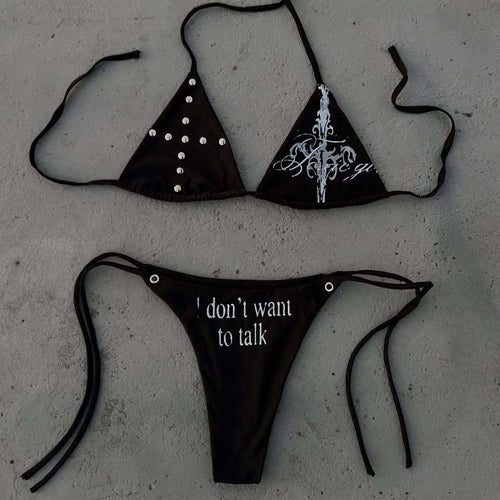 Damen Triangle-Bikini mit einzigartigem Schriftzug und Glitzerelementen Drune