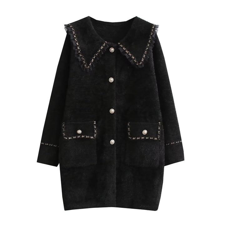 Damen Langarmjacke mit dekorativem Kragen und funktionalen Taschen Drune