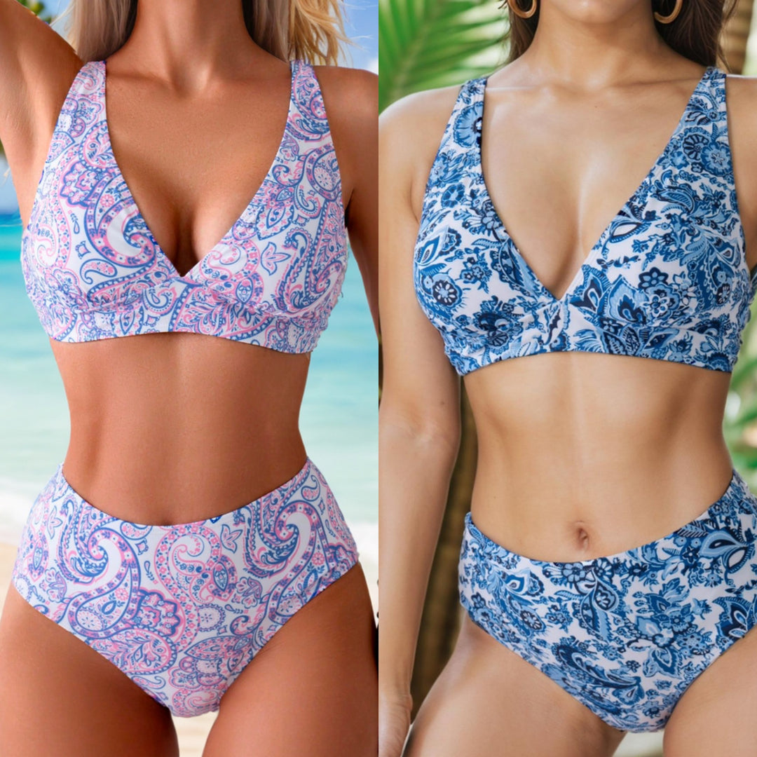 Damen Hochtailliertes Bikini-Set mit modischem Paisleymuster Drune