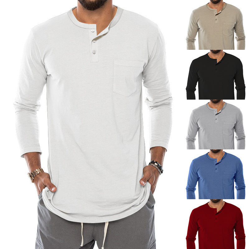 Herren Langarm-Henley-Shirt mit modischem Knopfverschluss und praktischer Brusttasche Drune
