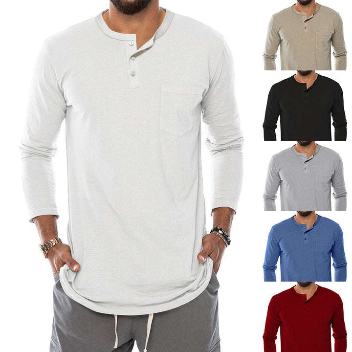 Herren Langarm-Henley-Shirt mit modischem Knopfverschluss und praktischer Brusttasche Drune