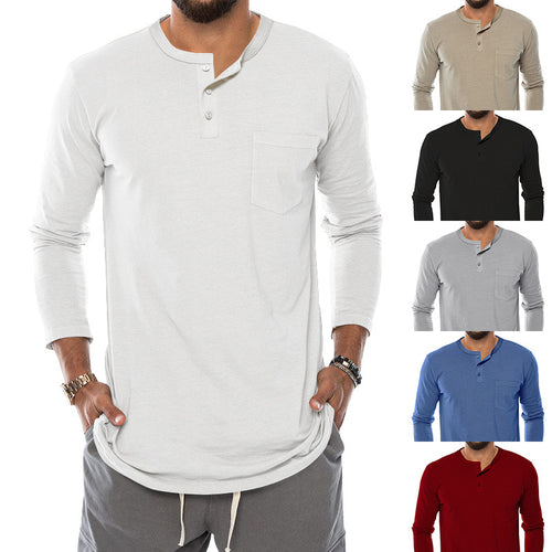 Herren Langarm-Henley-Shirt mit modischem Knopfverschluss und praktischer Brusttasche Drune