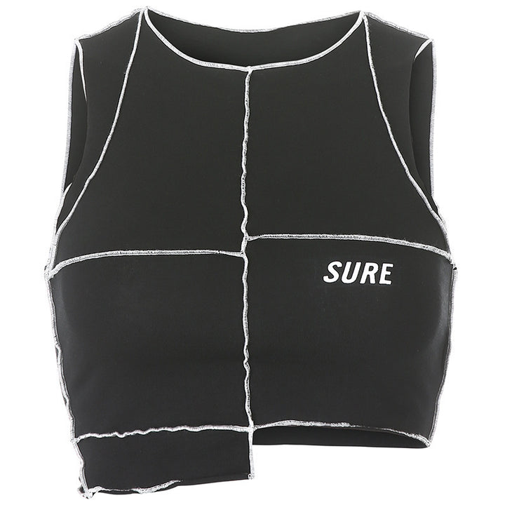 Damen Crop-Top mit kreativem Schnitt und kontrastierenden Nähten Drune