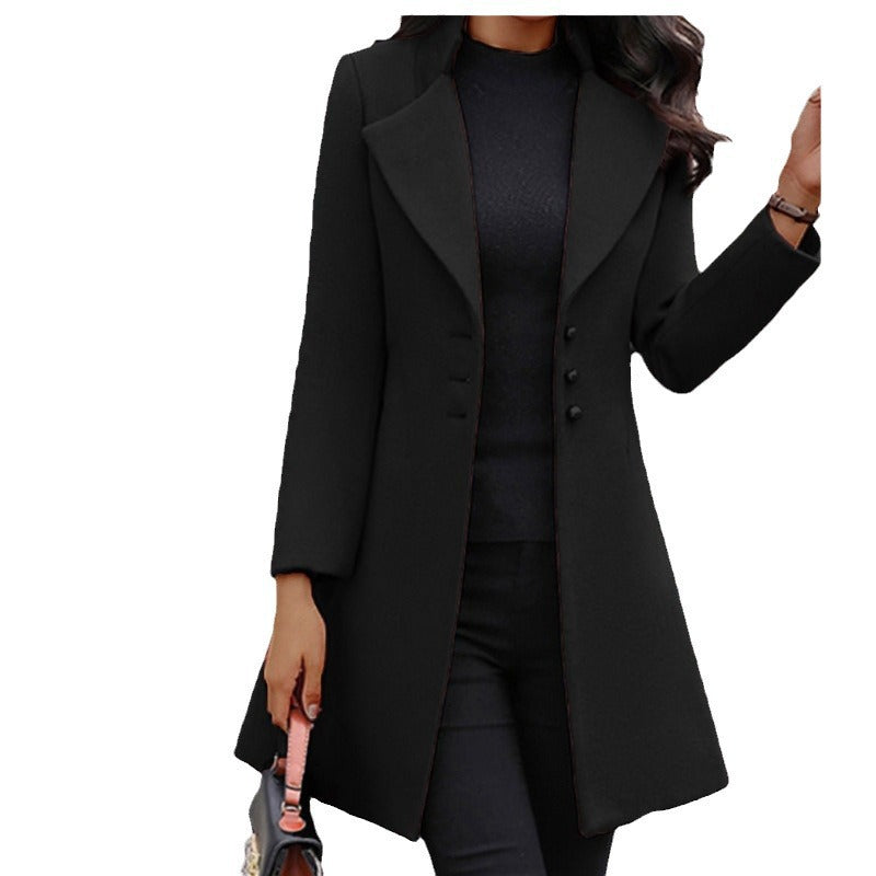 Damen zeitloser Wollmantel mit stilvollem Revers und eleganter Knopfleiste Drune