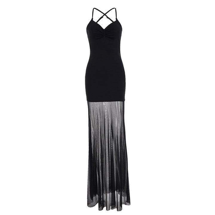 Damen Elegantes Maxikleid mit tiefem Ausschnitt und fließendem Tüllrock Drune