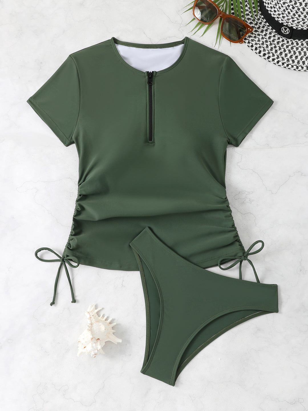 Damen Schutz-Badeanzug mit kurzem Arm und Reißverschluss Drune