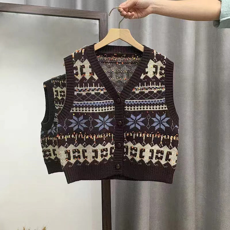 Damen Strickweste mit schickem Norweger-Muster und Knopfverschluss Drune