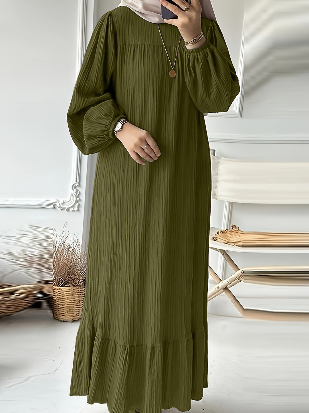 Damen Maxikleid mit waagerechtem Faltenwurf Drune