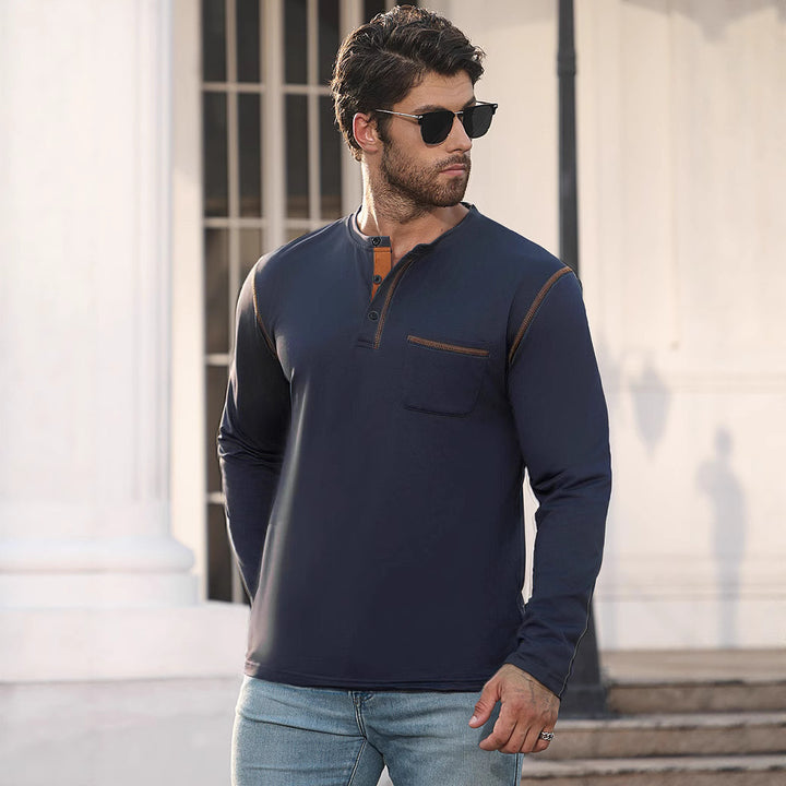 Herren Langarmshirt mit Knopfleiste und Brusttasche Drune