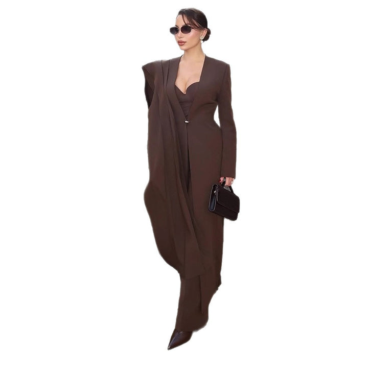 Damen elegante Bodentiefe Blazer-Kleid Drune