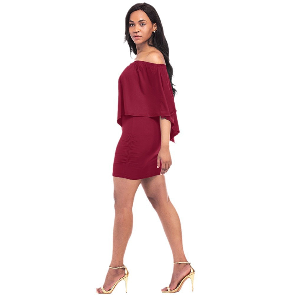 Damen Off-Shoulder Minikleid mit fließendem Oberteil und Taillenbetonung Drune