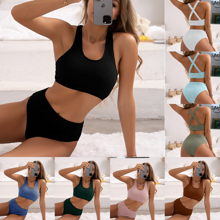 Damen Sportliches Bikini-Set mit hoch geschnittenem Slip und modischem Rückenträger Drune
