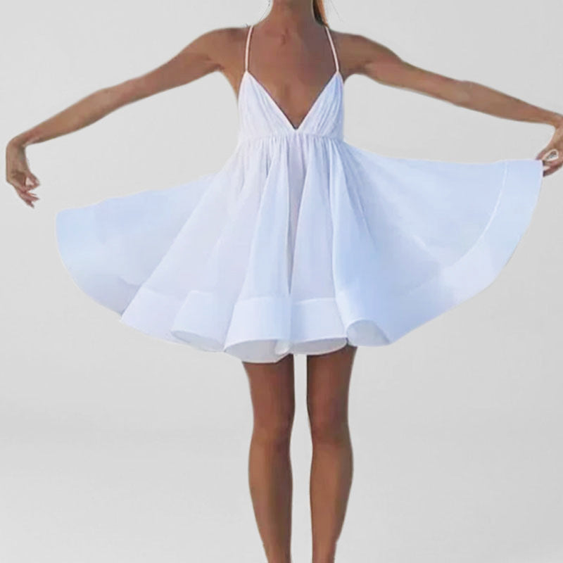 Damen Sommerliches Freizeitkleid mit tiefem V-Ausschnitt und schwingendem Rock Drune