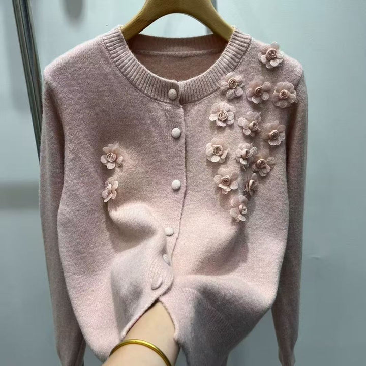 Damen Strickjacke mit floralen Akzenten Drune