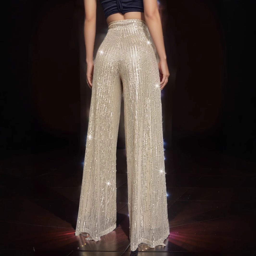 Damen Glänzende Palazzohose mit funkelndem Pailletten-Design Drune