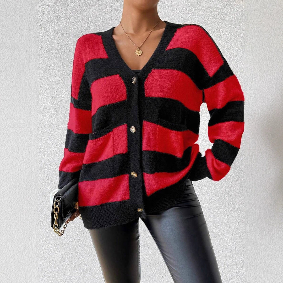 Damen Strickjacke mit trendigem Blockstreifenmuster und weichem Material Drune