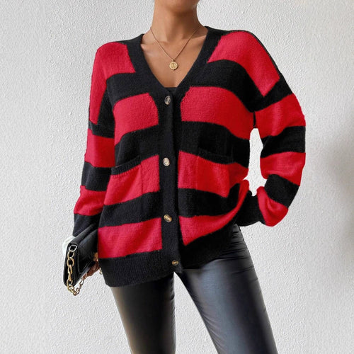 Damen Strickjacke mit trendigem Blockstreifenmuster und weichem Material Drune
