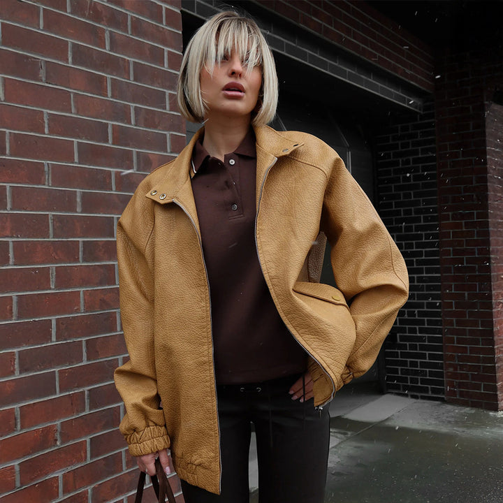 Damen Modische Jacke im lässigen Oversized-Stil mit Taschen und hohem Kragen Drune