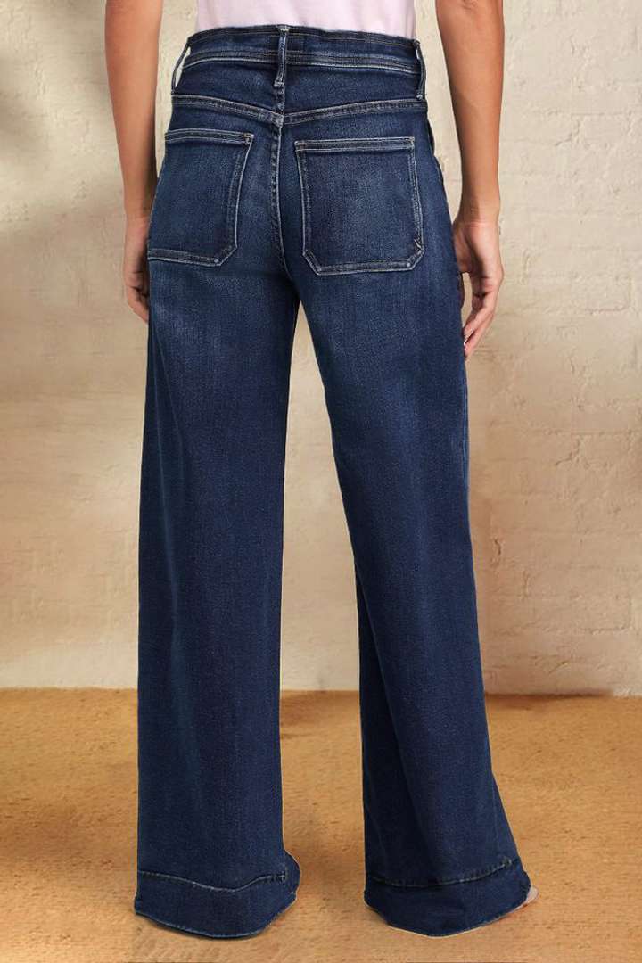 Damen weite Denim-Hose mit hohem Bund Drune