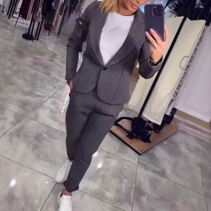 Damen Elegantes Blazer-Ensemble mit modischen Streifen und tailliertem Schnitt Drune