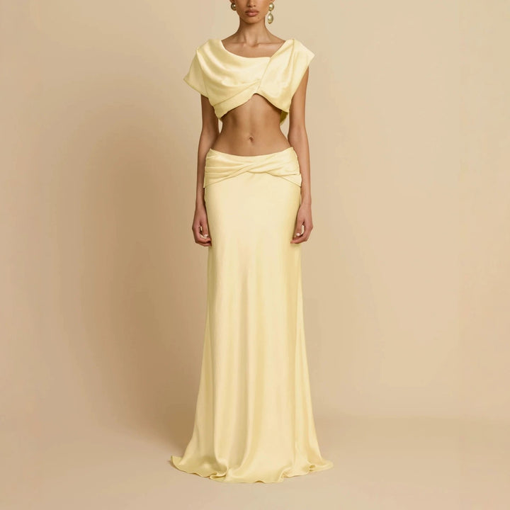 Damen Elegantes bodenlanges Kleid mit drapierten Details Drune