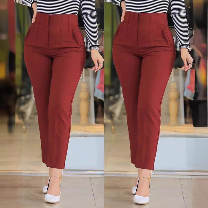 Damen Hochtaillierte Slim-Fit Hose mit eingearbeiteten Falten Drune