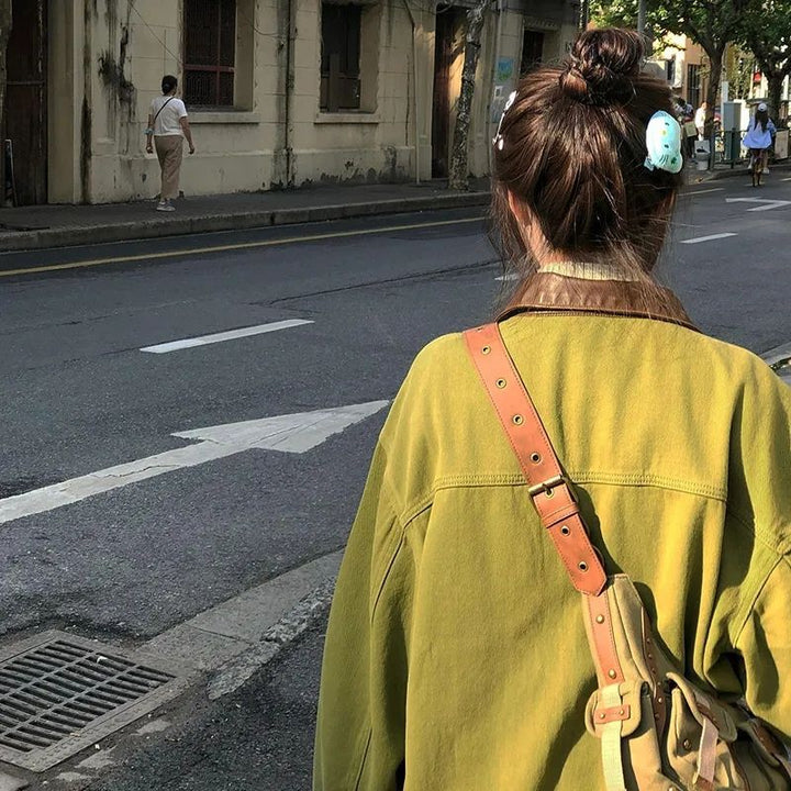Damen lässige Denimjacke mit einzigartigen Stickmustern Drune