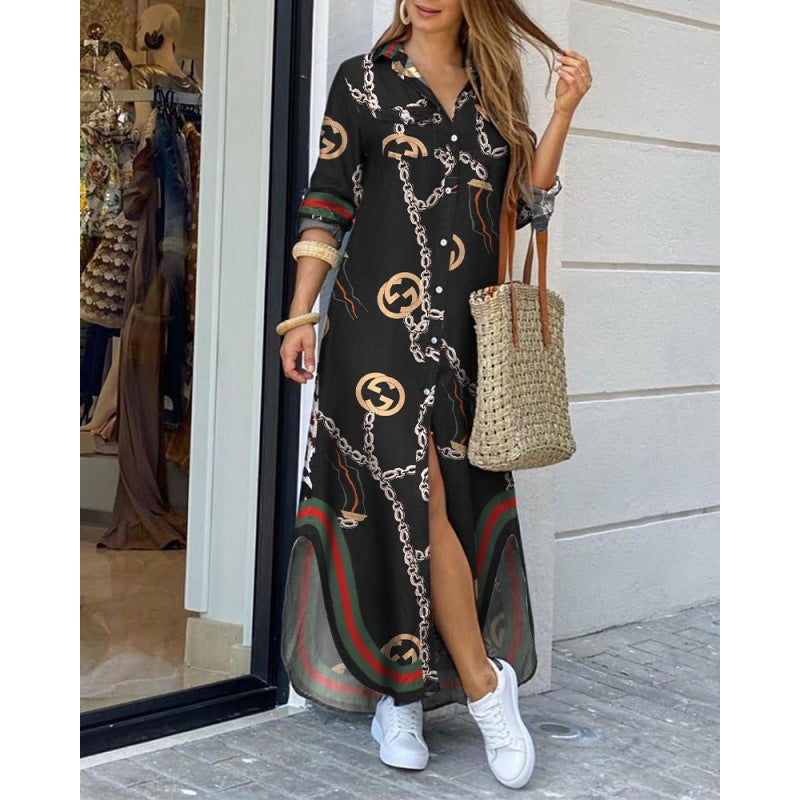 Damen Langarmkleid mit stilvollem Print und femininer Silhouette Drune