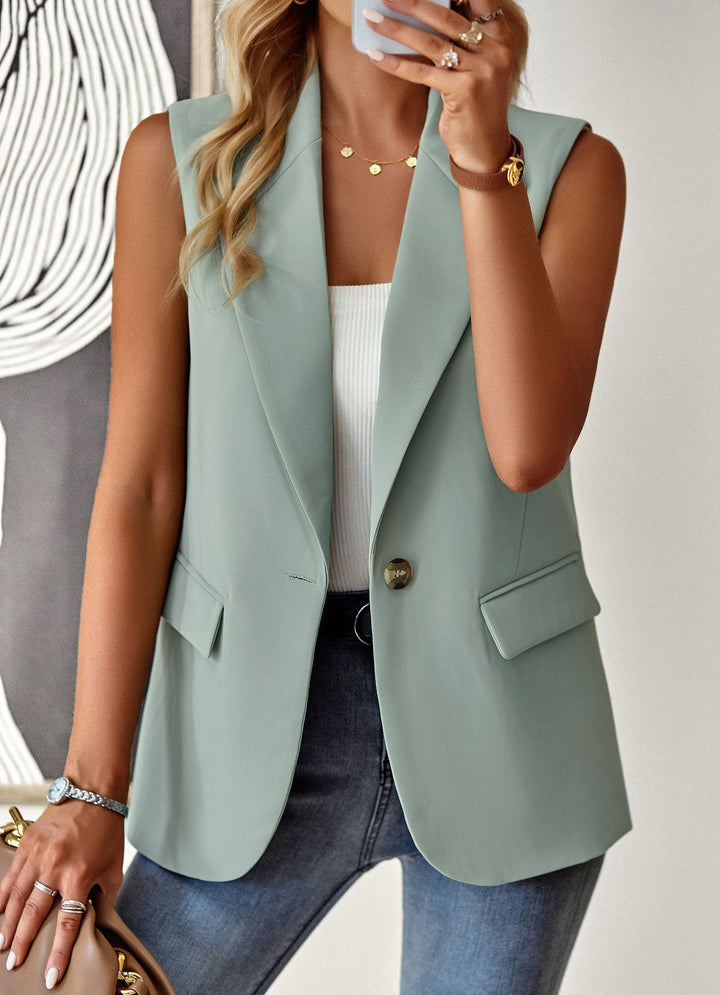Damen lässiger Blazer ohne Ärmel mit tailliertem Schnitt und eleganten Taschen Drune