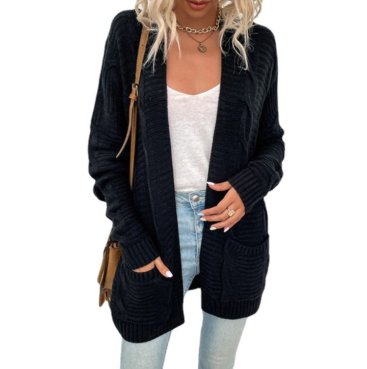 Damen Grobstrick-Cardigan mit Taschen und offenem Frontdesign Drune
