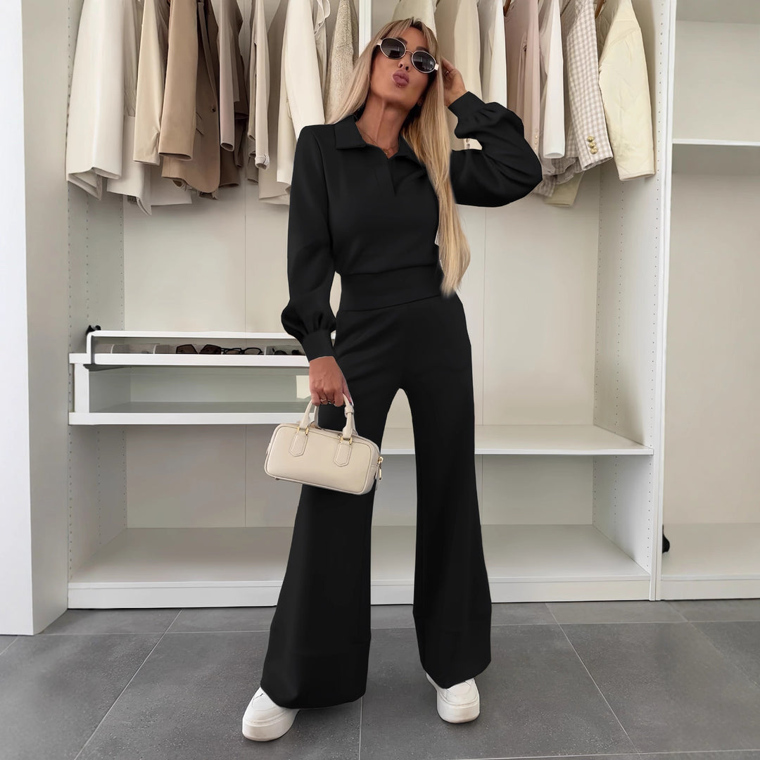 Damen Stylish und lässiger Jumpsuit mit weitem Bein und eleganten Ärmeln Drune
