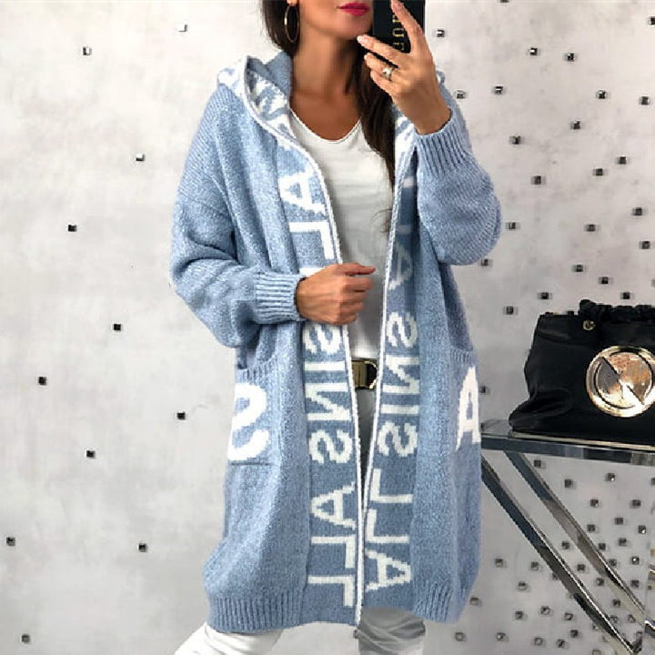 Damen Langarm-Strickcardigan mit Kapuze und praktischen Taschen Drune